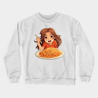 Cute Girl Eating Spaghetti Crewneck Sweatshirt